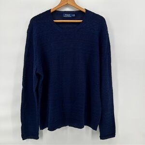 Polo Ralph Lauren Mens L Blue Linen Cotton Open Knit Sweater Crewneck Coastal